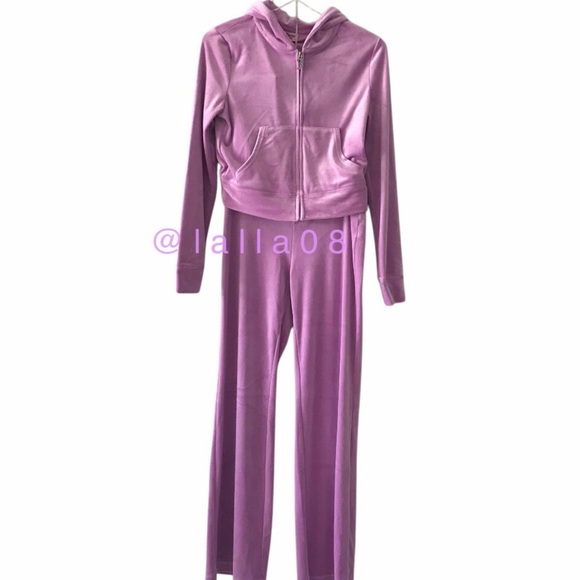 JUICY COUTURE Velour OG Bling Tracksuit Hoodie & Pant Set Pink Violet Tulle - Picture 7 of 16